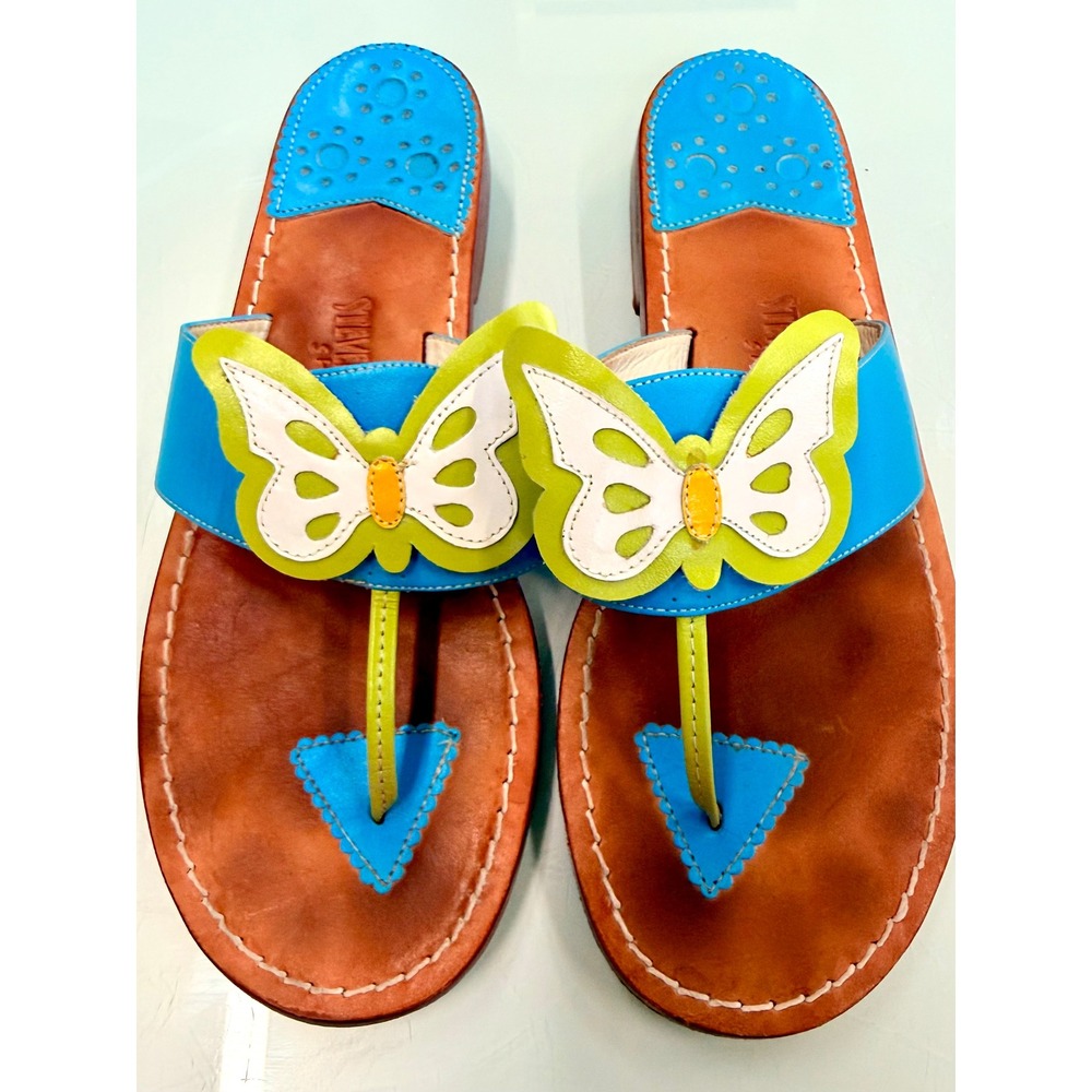 Steven Salario Butterfly‎ Leather Sandals Women's Size 7.5 Handmade Flip Flops